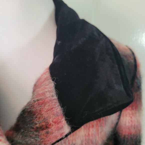 Free People Size EST S Red Wool Jacket Plaid Military Black Velvet Trim - Picture 6 of 15